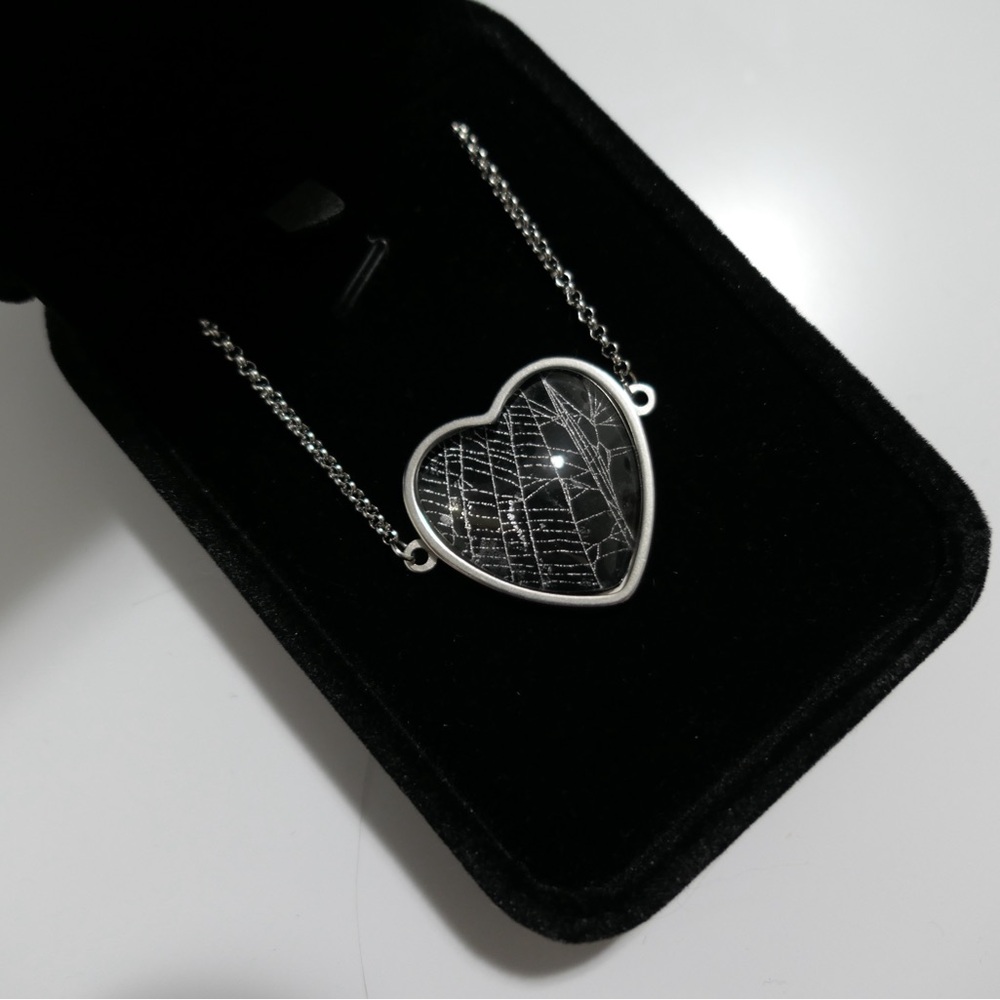 Preserved Spiderweb Silver Heart Pendant Necklace spider web goth